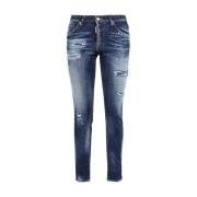 Dsquared2 Målad sprut cropped jeans Blue, Dam