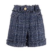 Balmain Tweed Denim Shorts för Kvinnor Multicolor, Dam
