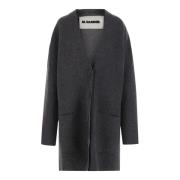 Jil Sander Ullblandning V-ringad Cardigan Framknäppning Gray, Dam