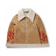 Palm Angels Burning Jacka - Shearling och Mocka Beige, Herr