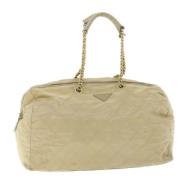 Prada Vintage Pre-owned Nylon handvskor Beige, Dam