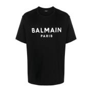 Balmain Logo Print Crew Neck T-shirts Black, Herr