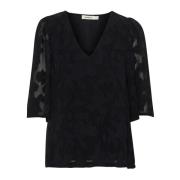 Soaked in Luxury Blommig V-ringad Topp Svart Black, Dam