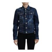 Dsquared2 Ikon Detalj Distressed Denim Jacka Blue, Dam