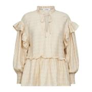 Co'Couture Frill Blus med Puffärmar Beige, Dam