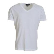 Dsquared2 Vit V-ringad Linne Bomull T-shirt White, Herr