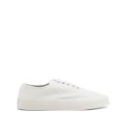 Maison Kitsuné Canvas Vita Sneakers Rund Tå Snörning White, Herr