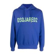 Dsquared2 Blå Bomull Logo Print Hoodie Blue, Herr