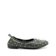 AGL Studded Leather Ballerina Skor Green, Dam