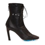 Off White Svarta Läder Ankelboots Ss22 Black, Dam