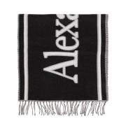 Alexander McQueen Fringe Logo Print Wraparound Halsduk Black, Herr