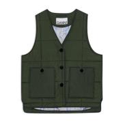 Ganni Quiltad V-ringad Gilet Green, Dam