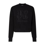 Palm Angels Svart Cropped Sweatshirt med Broderier Black, Dam