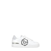 Philipp Plein Vita Läder Sneakers Rund Tå Logga White, Herr