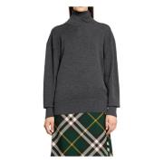 Burberry Grå Turtleneck Tröja med Frontsplit Gray, Dam