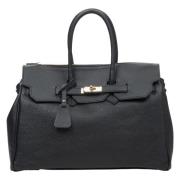 Estro Svart Läder Satchel Handväska Lyxig Stil Black, Dam