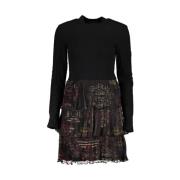 Desigual Elegant hög-halsad långärmad kort klänning Black, Dam