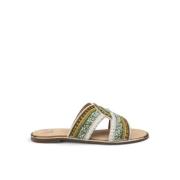 Alma EN Pena Dekorerad Platt Sandal Green, Dam