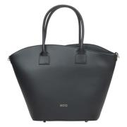 Estro Svart Läder Shopper Väska Lyxig Stil Black, Dam