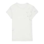 Zadig & Voltaire Ecru Baggy T-shirt med Vingar White, Dam