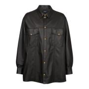 Balmain Läder overshirt Black, Herr