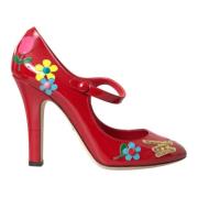 Dolce & Gabbana Röda Läderdekorerade Mary Jane Pumps Red, Dam