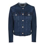 7 For All Mankind Blå Denim Knappjacka Blue, Dam