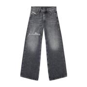 Diesel Svarta Wide Leg Hamp Denim Jeans Black, Dam