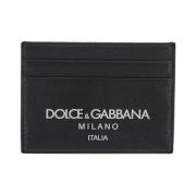 Dolce & Gabbana Svart Läder Logo Print Korthållare Black, Herr