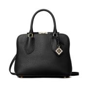 Tory Burch Grained Läder Logo Charm Väska Black, Dam