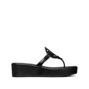 Tory Burch Svarta Läder Double T Sandaler Black, Dam