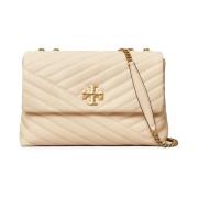 Tory Burch Vadderad Läder Axelväska Kräm Beige, Dam