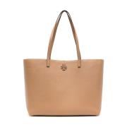 Tory Burch Grained Leather Double T Logo Väska Beige, Dam