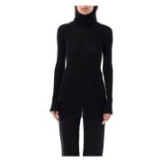 Rick Owens Svart Ribbstickad Turtleneck Tröja Black, Dam