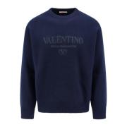 Valentino Blå Stickat Crew-Neck Långärmad Blue, Herr