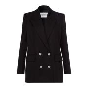 IVY OAK Dubbelknäppt Linneblend Blazer Black, Dam