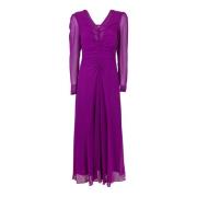 Max Mara Studio Georgette V-ringad Långärmad Klänning Purple, Dam