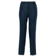 Kiton Navy Blue Linen Tapered Trousers Blue, Herr