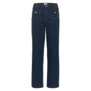 Cream Mörk Denim Straight Leg Jeans Blue, Dam