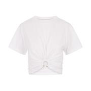 Paco Rabanne Vit Crop T-shirt med Guld Ring White, Dam