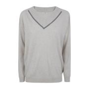 Brunello Cucinelli Kräm V-Neck Jumper Gray, Dam