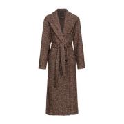 Pinko Herringbone Double-Breasted Coat Camel Brown, Dam