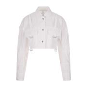 Off White Vit Bomull Crop Skjorta med Metall Detaljer White, Dam