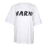 Marni Vit Logotyp Bomull T-shirt White, Dam