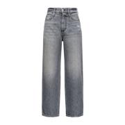 Pinko Grå Tvättad Denim Straight Leg Jeans Gray, Dam