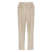 Brunello Cucinelli Corduroy Beige Byxor Elastisk Midja Beige, Dam