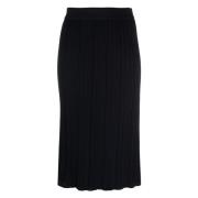 Thom Browne Navy Blue Wool Pleated Midi Skirt Blue, Dam