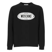 Moschino Svart Ulltröja Rund Hals Långa ärmar Black, Herr