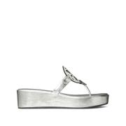 Tory Burch Metallic Double T Tofflor Gray, Dam