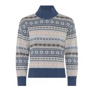 Skovhuus Blå Jacquard Turtleneck Pullover Blus Multicolor, Dam